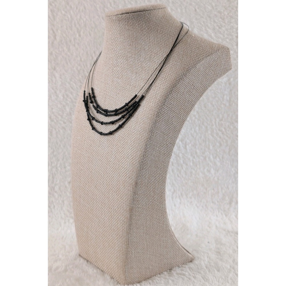 Black Multi Strand Wire Necklace Seed Beadsā Minimalist Layered Adjustable